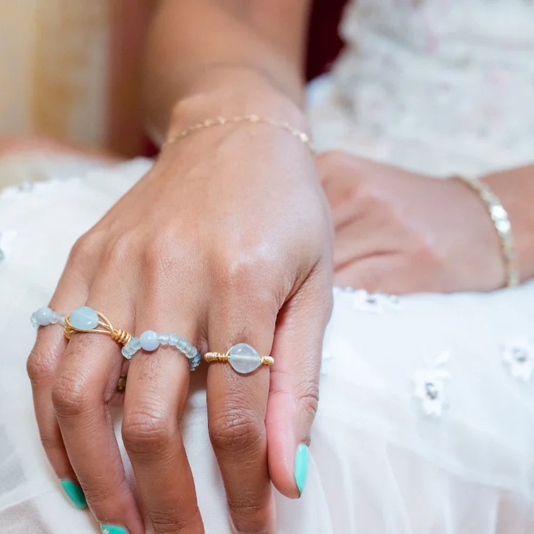 Girl wearing rings on wedding day